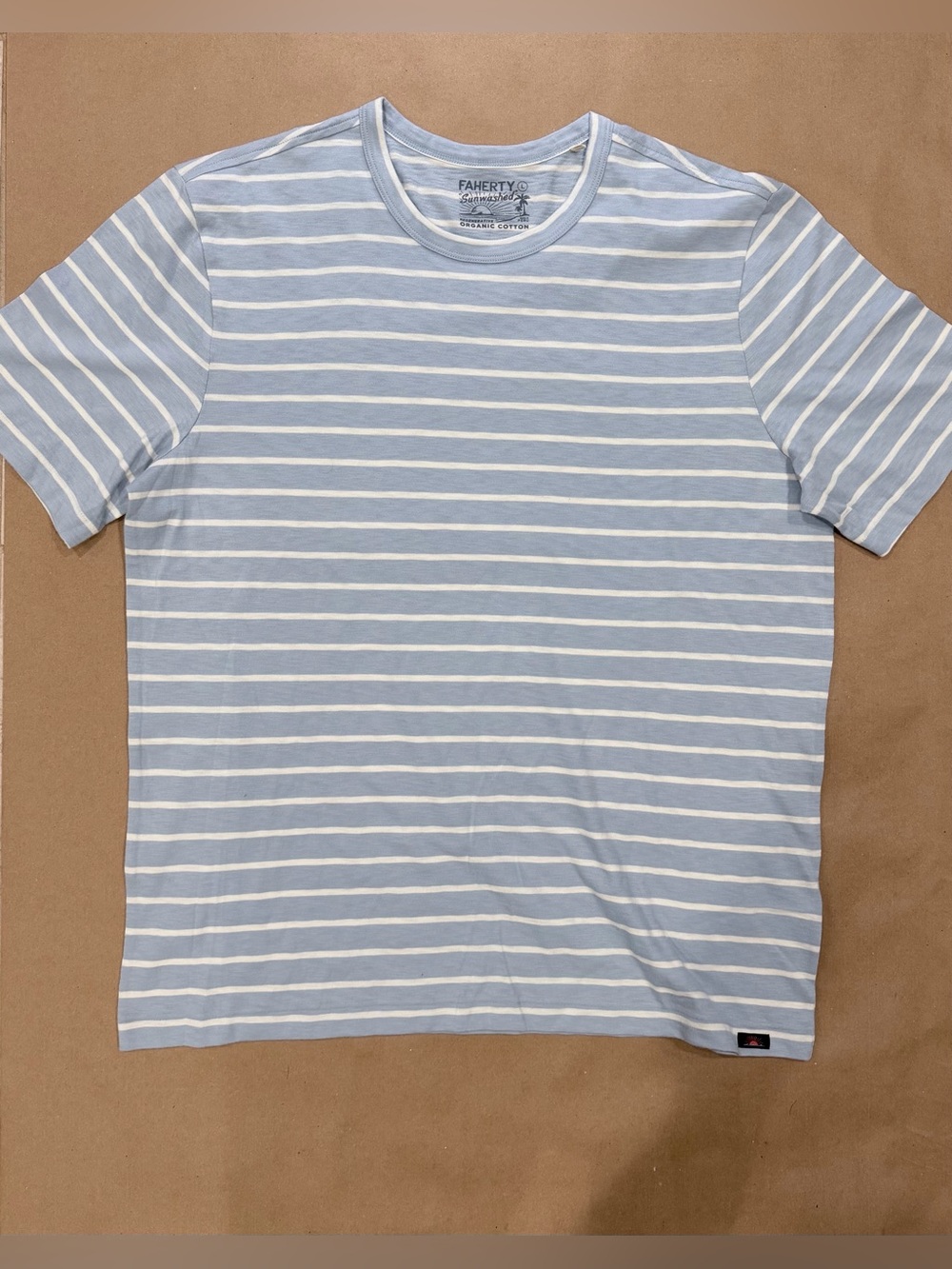 Faherty Light Blue and White Striped Crew Tee